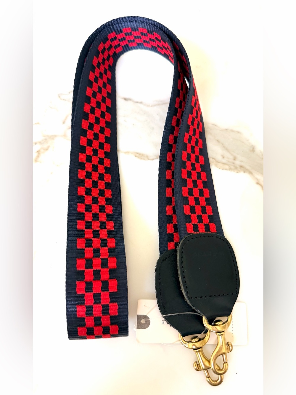 CLARE V. NWT Navy Red Checker Woven Crossbody Bag Strap Anthropologie